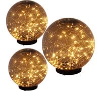 Lampe solaire décoration de jardin boules solaires lampe de jardin LED d'extérieur piquet de terre, fumée, D 15 cm, 20 cm, 25 cm, lot de 3