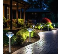 Lampe solaire LED pour décoration de jardin, lampe d'extérieur avec piquet de terre, lampe enfichable au design diamant, plastique en acier inoxydable, blanc neutre, DxH 8x34 cm, lot de 6
