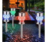 Lampe d'extérieur lampe solaire décoration de jardin RGB cristaux de verre à couleur changeante lampe enfichable, acier inoxydable plastique noir, LED 5000K blanc froid, H 35 cm, lot de 4