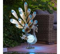 Paon solaire lumière décorative lampe solaire paon lumière extérieure figure animale solaire, pierres décoratives en métal, IP44, LED 0,06W, LxlxH 38x21,3x56,8 cm