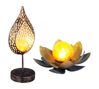 Lampe solaire Décoration de jardin LED Lampe d'extérieur Lampadaire Lampe de table avec effet de feu Fleur de lotus, design de flamme, LED, set de 2 pièces