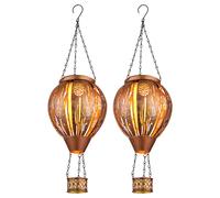 Lampe solaire Décoration de jardin LED Lampe solaire Ballon à air chaud Effet de feu Lampe d'extérieur Lampe à suspendre Lampe de terrasse, poinçons de décoration, brun cuivre, DxH 14 x 46 cm, 2 pièce