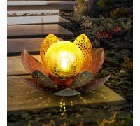 Lampes d'extérieur de jardin lumière solaire décorative LED lumière solaire en forme de fleur de lotus, boule de verre couleur or, LED, 22cm, terrasse