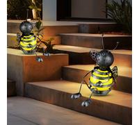 Lampe Solaire Décoration de Jardin Noir Jaune Abeille LED Décorative 2er Set