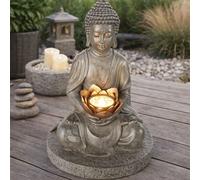 Lampe Solaire Décorative D'Extérieur IP44 Bouddha Figurine Akku Gris LED H 28cm