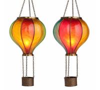 Lampe solaire décorative Lampe à suspendre Ballon solaire à air chaud avec effet de flammes Extérieur LED Lampe de jardin multicolore, plastique, LED blanc chaud,ØxH 14x47cm, lot de 2