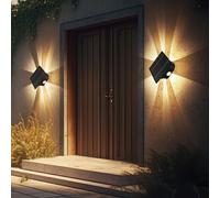 Lampe Solaire D'Extérieur Applique Murale LED Jardin Batterie Noir H 13,1 CM 2x