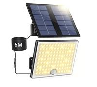 Lampe solaire d'extérieur avec détecteur de mouvement, 113 LED, étanche IP65, applique murale fendue avec câble de 5 m, pour garage, jardin, cour, marches, portes d'entrée, pelouse