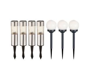Lampe solaire d'extérieur avec piquet de terre LED Lampe solaire de jardin Décoration de jardin Lampe sphérique, acier inoxydable plastique argenté blanc, blanc chaud, set de 7 pièces