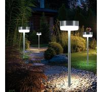 Lampe Solaire D'Extérieur de Jardin Argent Inox LED Borne Lumineuse 4er Set