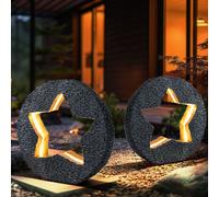 Lampe Solaire D'Extérieur de Jardin Aspect Pierre LED Étoile Gris Or H 29,5 CM