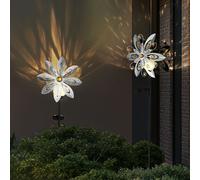 Lampe Solaire D'Extérieur de Jardin LED Pointe Éolienne Fleur Argent Jaune 2x