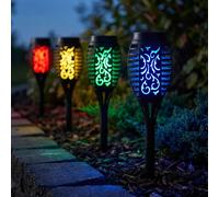 Lampe solaire piquet effet feu lampes solaires pour l'extérieur éclairage extérieur solaire changeant de couleur jardin, perforations, 8x LED RVB, DxH 7,5x50,5 cm, lot de 4