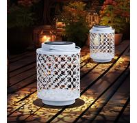 Lampes solaires pour extérieur décoration de jardin lanterne lampe orientale lanternes solaires pour extérieur métal blanc, oriental, LED, DxH 13x18 cm, lot de 2