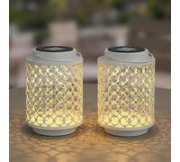 Lampes solaires pour extérieur décoration de jardin lanterne lampe orientale lanternes solaires pour extérieur métal blanc, oriental, LED, DxH 13x18 cm, lot de 2