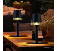 Lampe de table solaire LED, lampe d'extérieur, lampe de terrasse, lampe de jardin, plastique transparent noir, batterie 6-8h IP44, 3000K blanc chaud, lot de 2, H 21,5 cm