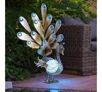 Paon solaire lumière décorative lampe solaire paon lumière extérieure figure animale solaire, pierres décoratives en métal, IP44, LED 0,06W, LxlxH 38x21,3x56,8 cm