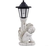 Lampe solaire d'extérieur en forme d'ange de style romain sur colonne antique en résine, statue de jardin, charge de jour, nuit, lueur de nuit, décoration résistante aux intempéries pour cour, patio