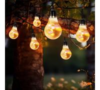 Lampe solaire à LED Chaîne lumineuse filament ampoules extérieur Chaîne lumineuse solaire, piquet de terre 2 modes, 20x LED blanc chaud, L 380 cm