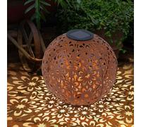 Lampe Solaire Lampe Solaire Boule Extérieure Décoration Jardin Solaire Rouille Piquet Décoratif Floral Poinçonnage Métal LED Blanc Chaud D 20 cm