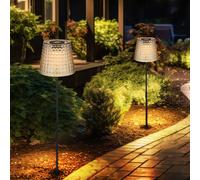 Lampe solaire LED pour décoration de jardin, lampe d'extérieur, lumière en cristal, plastique noir fumé, batterie IP44, piquet de terre, blanc chaud 3000K, lot de 2, H 60 cm