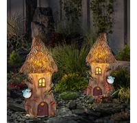 Lampe Solaire D'Extérieur Jardin LED Feenhaus Maison de Lutin Elfenhaus 2er Set