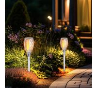 Décoration de Jardin Extérieure Lampe Solaire LED Flammeneffekt Argent 2er Set