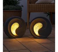 Lampe Solaire D'Extérieur Jardin LED Gris Aspect Pierre Sculpture 2er Set