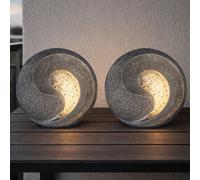 Lampe Solaire D'Extérieur Jardin LED Gris Aspect Pierre Sculpture 2er Set