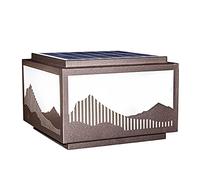 Lampe Solaire D'Extérieur, Lampadaire Moderne en Métal, Borne Lumineuse Moderne avec Base De Montage sur Pilier, Luminaires Marron pour Jardin Extérieur, Cour Et Paysage-9.8in*6.6in