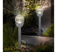Lampe solaire d'extérieur Lampe boule, lampe enfichable en optique verre brisé, lampe de jardin, batterie intégrée, acier inoxydable, argent, LED, DxH 6x24,5cm, set de 2