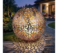 Lanterne solaire de jardin boule lumineuse solaire orientale, lampe à brancher à LED IP44, pointe de terre, motif en métal gris argent antique, 1x LED 3000K, DxH 40x50 cm