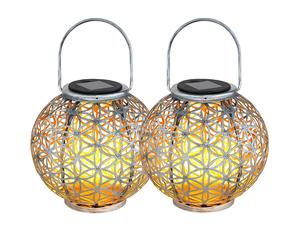 Lampe solaire d'extérieur, lampe solaire orientale à LED, lanterne solaire d'extérieur, effet lumineux fleur de vie, 1x LED blanc chaud, DxH 20x29 cm, lot de 2