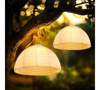 Lampe à suspendre LED Lampe solaire Lampe de jardin Suspension blanche Lampe de terrasse, tissu de lin, blanc chaud, DxH 40 x 30 cm, 2 pièces