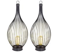 Lampe solaire d'extérieur Lampe suspendue LED Lampadaire Lanterne Terrasse Cage Filament, métal noir, batterie, 1x LED, DxH 25x57 cm, lot de 2
