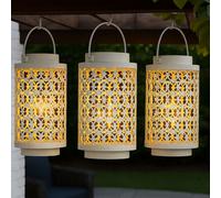 Lampes solaires pour extérieur décoration de jardin lanterne lampe orientale lanternes solaires pour extérieur métal blanc, oriental, LED, DxH 13x18 cm, lot de 3