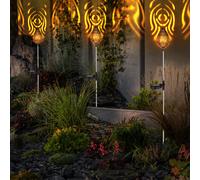 Lampe solaire, lampe d'extérieur, lampe à brancher, lampe de jardin rétro, abat-jour avec motif, acier inoxydable, cuivre noir, 1x LED 3000 K blanc chaud, LxlxH 8x8x85 cm, lot de 3