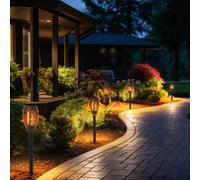 Lampe solaire effet feu torche solaire effet flamme lampe de jardin torche noire, plastique, ampoule LED orange, H 50 cm, lot de 6