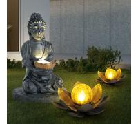 Lampe Solaire D'Extérieur Lotosblume Bouddha Figurine Gris Batterie LED 3er Set