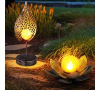 Lampe solaire Décoration de jardin LED Lampe d'extérieur Lampadaire Lampe de table avec effet de feu Fleur de lotus, design de flamme, LED, set de 2 pièces