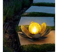 Asie jardin fleur de lotus décoration fleur de lotus solaire pour extérieur jardin lumière décoration lumières, craquelé verre métal feuilles gris, 1x LED, D 25 cm
