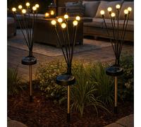Lampe solaire à LED Lampe d'extérieur Lampe solaire Décoration de jardin Piquet de terre 6 flammes Lampe de terrasse mobile, noir, blanc chaud, DxH 1,6 x 70 cm, lot de 3