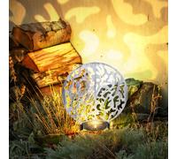 Lampe solaire enfichable lampe solaire ronde lampe d'extérieur décoration de jardin piquet, effet de lumière, métal argenté antique, 2x LED blanc chaud, LxPxH 30x10x41 cm