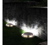 Lampe solaire LED chemin lumineux lampadaire Lampe solaire avec pile (AA), acier inoxydable cuivre, 3200K blanc chaud, D 11 cm