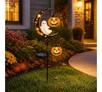 Lampe solaire d'Halloween en forme de chat noir et citrouille sur piquet de jardin, décoration de cour LED avec lanterne citrouilles, décoration d'extérieur pour cour, allée, terrasse