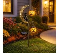 Lampe solaire d'Halloween en forme de chat noir et citrouille sur piquet de jardin, décoration de cour LED avec lanterne citrouilles, décoration d'extérieur pour cour, allée, terrasse