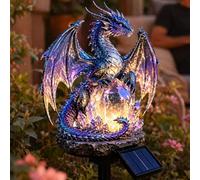 Lampe solaire d'Halloween en forme de dragon de glace bleue Golden Ember Edition - Statue d'extérieur d'Halloween, décoration gothique médiévale, cadeau unique pour les amateurs de dragon, violet