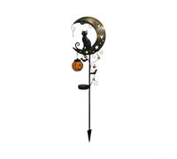 Lampe solaire d'Halloween sur piquet avec citrouille chat noir 80 cm | Lanterne en forme de citrouille à énergie solaire en métal pour décoration de jardin en forme de croissant de lune Noir 80 cm
