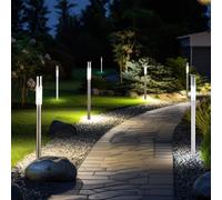 Lampe à brancher en acier inoxydable, lampe d'extérieur, lampadaire, lampe solaire, éclairage de chemin, plastique argenté blanc, ampoule LED, DxH 5x70 cm, lot de 7