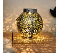 Boule solaire antique Boule solaire en métal pour jardin Lampes solaires boule pour l'extérieur, avec effet de lumière orientale en argent à poser/coller, LED, DxH 18x39 cm